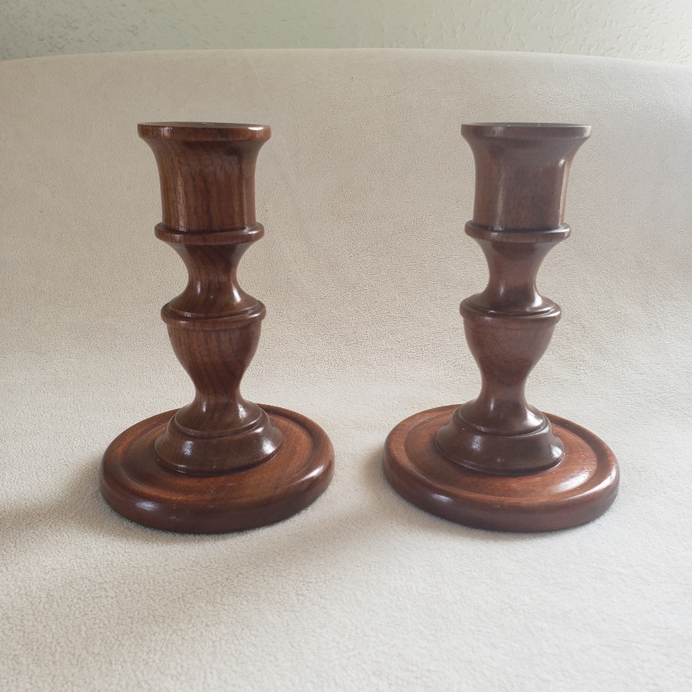 Vintage Walnut Candlestick Holders
